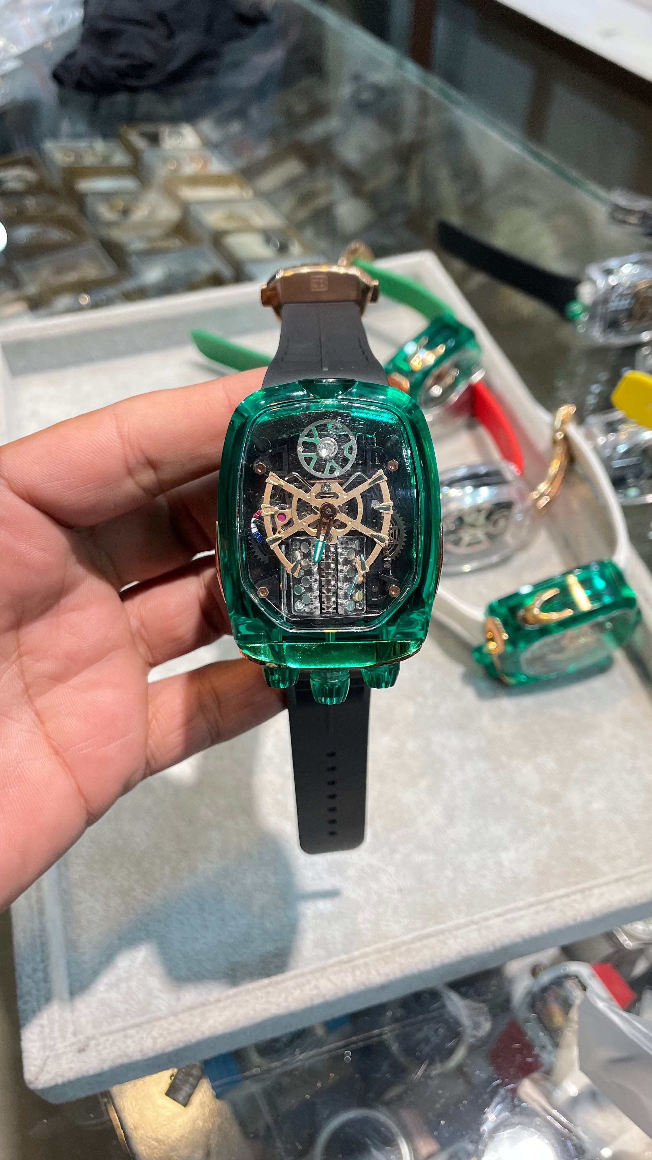 Luxury Semi Auto Bugatti Watch In Green With Black Strapes