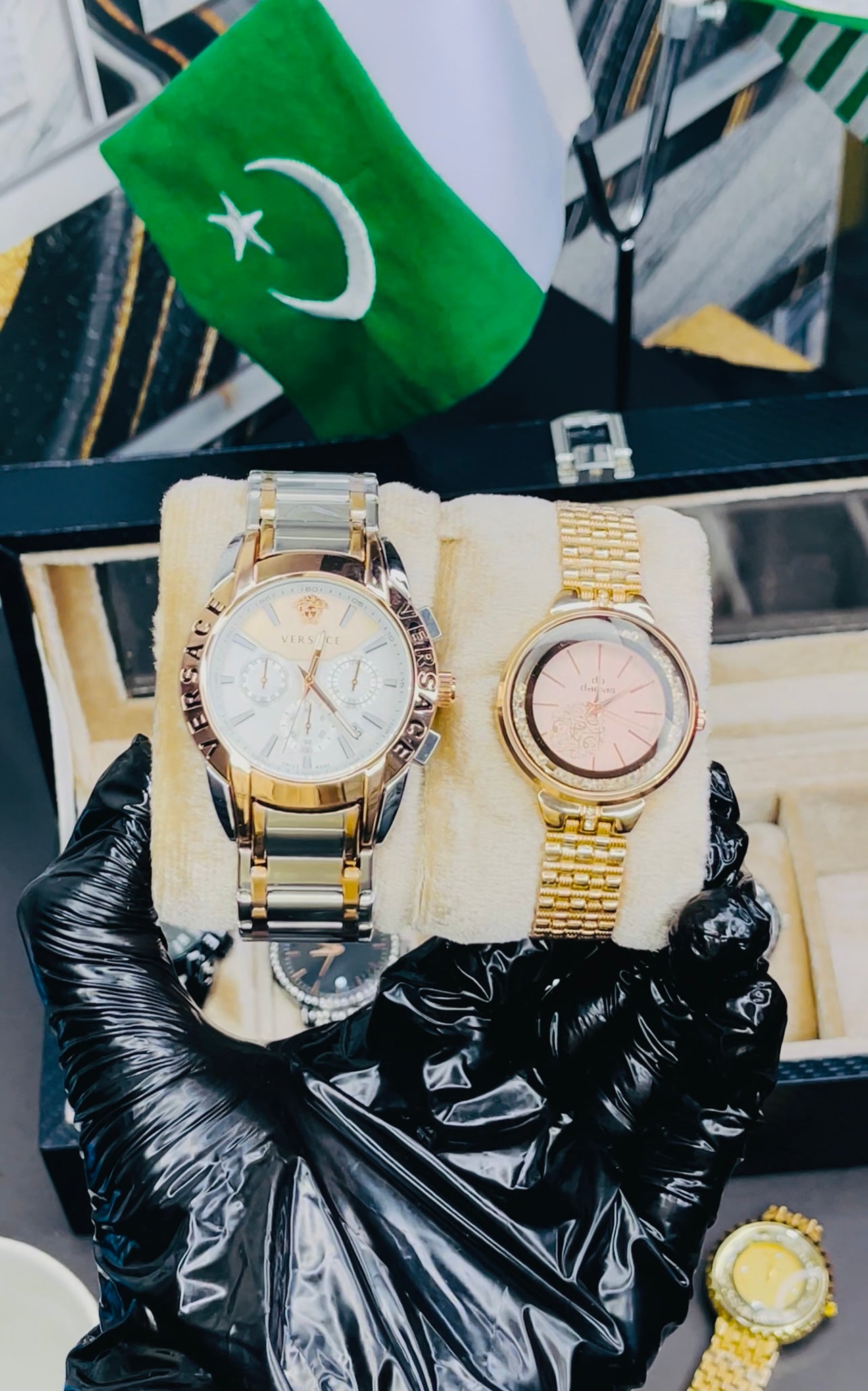 Rose Gold Versace Watch With Free Ladies Watch